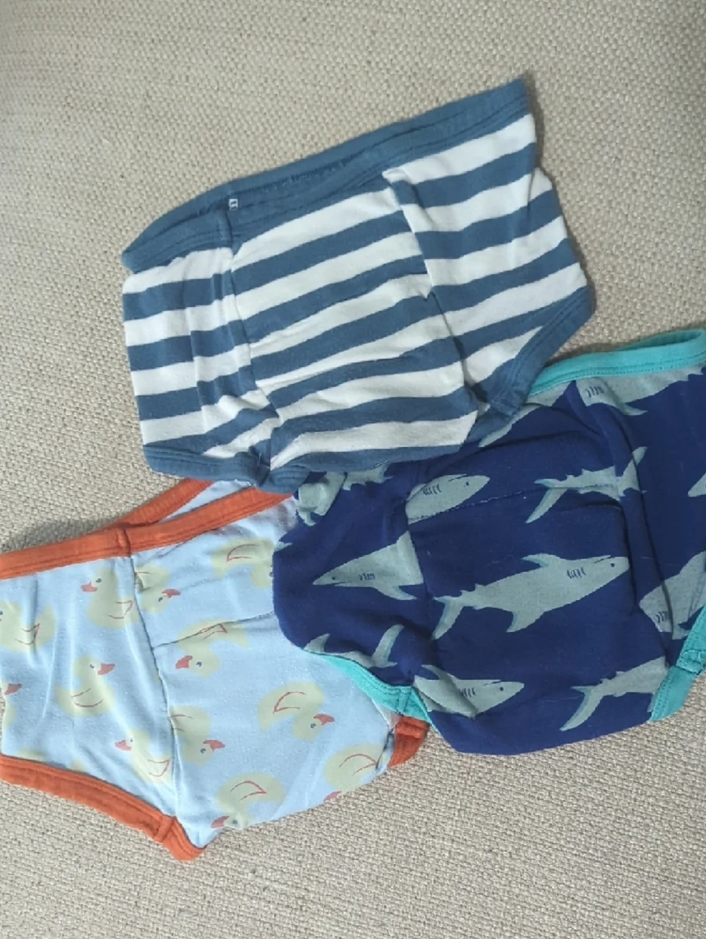 Kids' 3-Pack Cotton Training Pants - Navy Shark, Blue Stripe, Duck Print